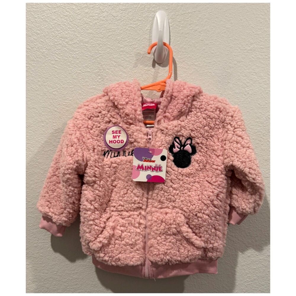 DISNEY JUNIOR Minnie Mouse Pink Sherpa Fleece Hooded Jacket